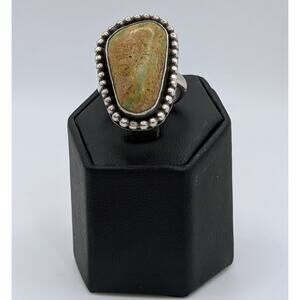 Vintage Sterling Silver Variscite Statement Ring Size 6.5 Tested Green Stone